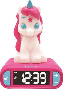 Relógio Despertador Digital Unicornio para Crianças com Luz Noturna, Soneca e Efeitos Sonoros de Unicórnio, Relógio Infantil, Unicórnio Luminoso, Cor Rosa - RL800UNI