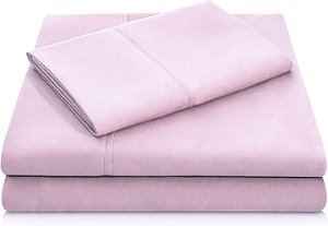 Jogo de lençol de luxo super macio de microfibra escovada dupla MALOUF - Resistente a rugas - Tamanho Casal - Blush