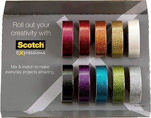 Fita washi Scotch Glitter, 10 rolos, ótima para uso em bullet journal, material escolar, material para artesanato e presentes de apreciação ao professor (C517-10-SIOC)