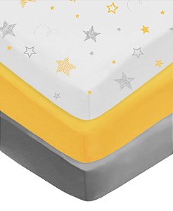 American Baby Company 3 Pack Fitted Pack N Play Playard Sheet 27 x 39, Soft Breathable 100% Cotton Jersey Pack and Play Sheet, Golden Yellow Star/Yellow/Gray, for Boys and Girls, Fits Most Mini Crib

Empresa Americana de Bebê