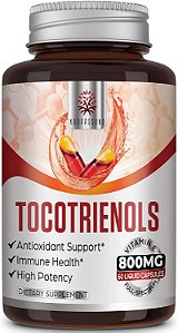 Suplemento de Tocotrienol de amplo espectro, Tecnologia de Fusão de Ponta, Vitamina E-Tocotrienol de 800mg, Poderoso Antioxidante, Cardiovascular, Maior Taxa de Absorção - 60 Cá