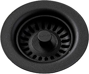 Adaptador de drenagem de polímero Elkay LKQS35CA com coador removível e tampa de borracha, Caviar.