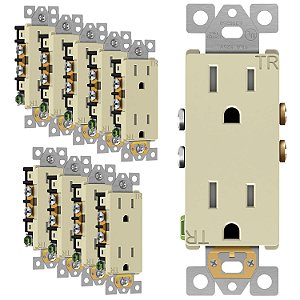 Tomada decorativa Enerlites, à prova de manipulação, acabamento brilhante, padrão residencial, 3 fios, auto-aterramento, 2 polos, 15A 125V, UL listado, 61501-TR-I-