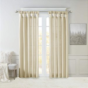 Cortina Única de Faux Seda Madison Park Emilia com Forro de Privacidade, Topo com Aba de Torção DIY, Cortina para Sala de Estar, Quarto e Dormitório, 50x84, Champanhe