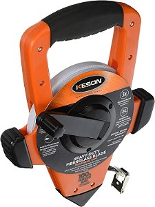 Fita métrica de fibra de vidro Keson OTRS18100 com gancho, rebobinamento rápido (Graduações: ft., pol. 1/8), 100 pés