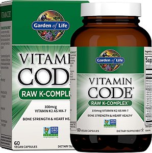 Jardim da Vida Vitamina K2 e K1, Complexo de Vitamina K Vegan Vitamin Code para Força Óssea e Saúde do Coração, Vitamina K1 e K2, Óleo de Semente de Linhaça Rico em Ômega
