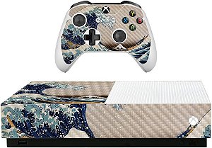 Adesivo de Fibra de Carbono MightySkins para Microsoft Xbox One S All-Digital Edition - Grande Onda de Kanagawa | Acabamento Protetor de Fibra de Carbono Texturizada | Fácil de Aplicar e Trocar Estilos | Feito