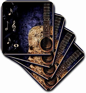 Estojo de Porta-Copos de Azulejos de Cerâmica 3dRose CST_14878_4 Guitar Passion, Conjunto de 8