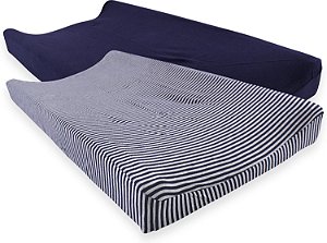 Capa de trocador de algodão orgânico para bebê unissex Touched by Nature, azul marinho e cinza mescla, tamanho único