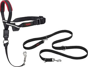 Conjunto de Combinação Black HALTI Optifit Headcollar Tamanho Grande & HALTI Training Leash Tamanho Grande - Pare seu Cachorro de Puxar a Guia. Ajustável com Almofada na Focinheira. Adequado