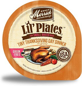 Merrick Lil’ Plates Premium Livre de Grãos Natural, Comida Úmida Macia para Cães Pequenos, Pequeno Jantar de Ação de Graças
