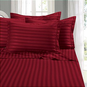 Conjunto de lençol listrado de 4 peças de alta qualidade de hotel Premier 1500 Silky-Soft Comfort Elegante Wrinkle-Free, Completo, Borgonha