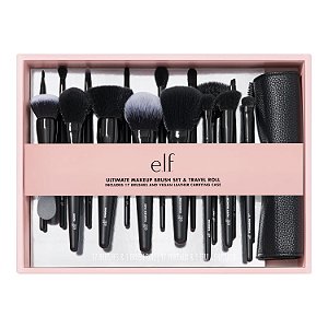 e.l.f. Conjunto de Pincéis de Maquiagem Definitivo & Estojo de Viagem, Kit de 17 Peças, Pincéis para Sombra, Base, Pó, Corretivo e mais, Vegano & Livre de Crueldade