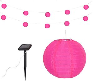 Luminária solar decorativa HunnyKome SCL-11F10M-PK 8 polegadas Lanterna chinesa cor de rosa
