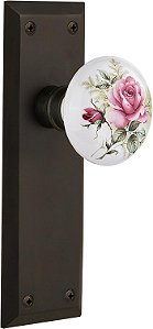 Placa de Nova Iorque em bronze esfregado com óleo e maçaneta de porcelana branca, Nostalgic Warehouse 711192, Privacidade-2.375