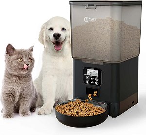 Alimentador Automático para Gatos Ciays, 5.6L, 4 Refeições por Dia, Dispensador de Comida Seca para Animais de Estimação, Alimentação Dupla e Gravador de Voz, Preto.