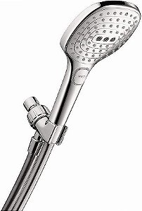 Hansgrohe Raindance Select E Easy Install Conjunto de chuveiro manual de 5 polegadas com 3 jatos modernos de chuva, RainAir, Whirl Air Infusion com Airpower com QuickClean com mangueira em cromo, 2,5