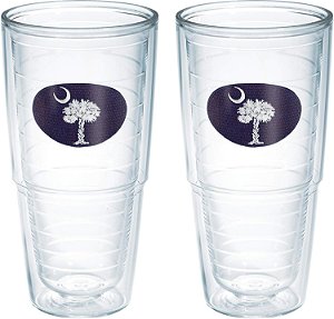 Copo de viagem isolado de parede dupla Tervis Bandeira da Carolina do Sul feito nos EUA mantém bebidas frias e quentes, 24oz 2pk, Azul Marinho e Branco