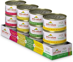 Almo nature: HQS Pack Natural de Gato - (12) 2.47oz, Comida Úmida para Gatos Adultos em Lata - 3 de Cada: Frango & Fígado, Frango & Queijo, Atum do Pacíf