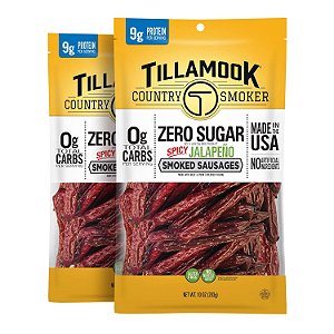 Linguiça Defumada Picante Jalapeño Zero Açúcar Amigável ao Keto do Fumante do País de Tillamook, 10 Onças (Pacote de 2)