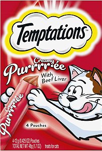 Tentadores Purê Cremoso com Fígado de Boi Petiscos para Gatos para lamber, sachês de 0,42 oz, 4 unidades (embalagem com 11) - Total de 44 unidades