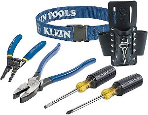 Conjunto de Ferramentas Klein Tools 80006 para Acabamento com Ferramentas Manuais Klein Tools e Bolsa de Couro com 4 Bolsos, 6 Peças