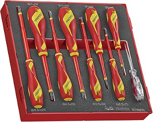 Conjunto de Chaves de Fenda com Espuma EVA Isolada de 9 Peças, Tipo Plano, PH & PZ de 1000 Volts da Teng Tools - TEDV909N