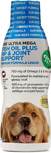 Suplemento GNC Pets Ultra Mega Fish Oil Plus Suporte para Quadril e Articulações para Cães, 16 Onças - Sabor de Carne | formulado para Manter um Pelagem Macia e Brilhante | Suplementos Naturais e Saud