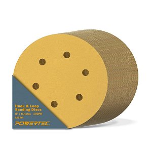 Discos de lixamento com gancho e laço de 6 polegadas 120 grit, 100 unidades, para lixadeira orbital aleatória POWERTEC 45212G-50-P2.