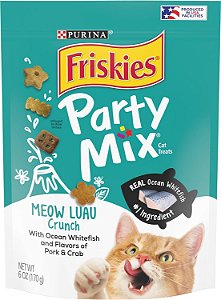 Petiscos para gatos Purina Friskies, fabricados em instalações nos EUA, Party Mix Meow Luau Crunch - Pote de 6 oz.