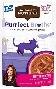 Rachael Ray Nutrish Purrfect Broths Alimento Molhado Natural para Gatos, Receita saborosa de Atum com Atum em Escamas e Vegetais, Bolsa de 1,4 onças (pacote com 24), Livre de Grã