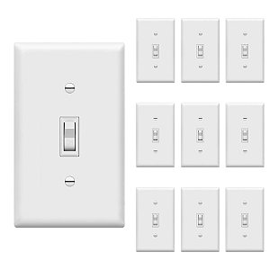 Pacote de Placa de Parede para Interruptor de Luz de Alternância Enerlites, Interruptor Elétrico de Único Polo, 15A 120-277V, Parafuso de Aterramento, Grau Residencial, Listado