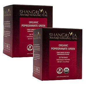 Companhia de Chá Shangri-La Chá Verde Orgânico de Romã, 2 caixas com 20 saquinhos de chá cada (total de 40)