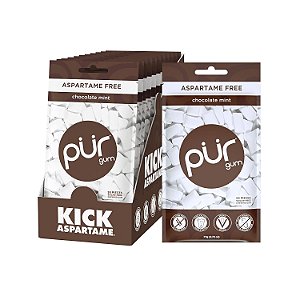 Goma de mascar PUR | Goma de mascar sem aspartame | 100% Xilitol | Goma de mascar com sabor natural de chocolate e menta, 55 unidades (Pacote com 12)