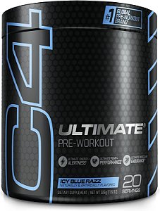 Pó pré-treino Cellucor C4 Ultimate ICY Blue Razz - Suplemento energético pré-treino sem açúcar para homens e mulheres - 300mg de cafeína + 3,2g de beta-alanina + 2 creatinas