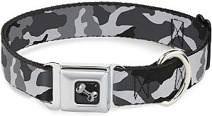 Coleira para cães com fivela de cinto de segurança Buckle-Down - Camuflagem branca - 1,5 de largura - Para pescoços de 16 a 23 - Médio