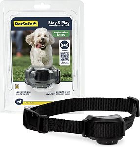 Cerca para animais de estimação sem fio PetSafe Stay&Play com colar de bateria substituível, cobre até 3/4 de acre, para cães e gatos com mais de 5 libras, colar à prova d'água