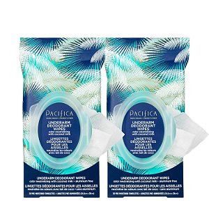 Pacifica Beauty, lenços desodorantes para as axilas com leite de coco e óleos essenciais, 30 unidades (pacote com 2), removem odores em movimento, livre de alumínio, amigável para viagem