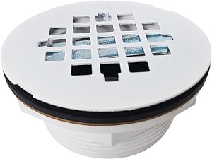Ralo de chuveiro de compressão de PVC sem calafetar de 2 Westbrass D206P-5-50 com tampa redonda de grade de 4-1/4, revestimento em pó branco (pacote com 5)