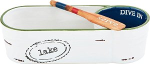 Jogo de Prato e Molheira de Mergulho Mud Pie, prato de 2 1/2 x 10 1/4 | espátula de 5 1/2, BRANCO