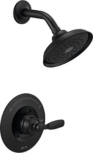 Conjunto de torneira de chuveiro de função única da série 14 Woodhurst da Delta Faucet, cabeça de chuveiro de jato total, alça de chuveiro, torneira de chuveiro preta, kit de moldura de chuve