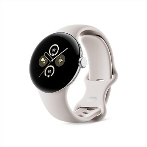 Relógio Google Pixel 2 com o Melhor do Fitbit e Google - Monitoramento de Frequência Cardíaca, Gerenciamento de Estresse, Recursos de Segurança - Smartwatch Android - Caixa de Alumínio Prata Polida - Pulseira Ativa de
