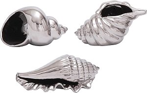 Escultura de Conchas de Animais em Cerâmica Deco 79, Conjunto de 3 7, 7, 5W, Prateado