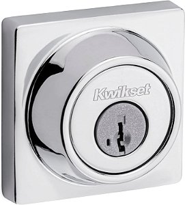 Fecho de segurança Kwikset 660 Deadbolt Contemporâneo, Cromo Polido, Fechadura de cilindro único, porta de entrada dianteira com chave externa quadrada, rekey de segurança SmartKey resistente a arrombamento