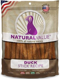 Palitos de pato mastigáveis naturais Loving Pets Natural Value para cães, 14 onças.
