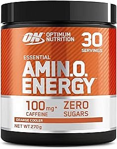 Optimum Nutrition Amino Energy - Pré-treino com Chá Verde, BCAA, Aminoácidos, Amigável ao Keto, Extrato de Café Verde, Pó Energético - Sabor Laranja Refrescante, 30 porções (Embalagem