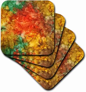 Azulejos de cerâmica abstratos em verde, vermelho e dourado na moda, Conjunto de 8