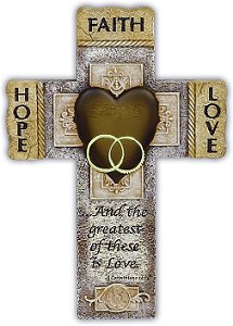Crucifixo de Parede para Casamento com Versículo Bíblico de Fé, Esperança e Amor, Presente para Casais em Casamento, Noivado e Renovação de Votos, 7,25 polegadas por 10,5 poleg