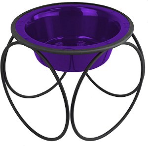 Comedouro Único Platinum Pets Olympic com Tigela de Aço Inoxidável para Cães, Grande, Roxo Elétrico