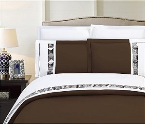 Conjunto de Capa de Edredom de Padrão Grego de 3 Peças de Alta Qualidade Egípcia com Contagem de 1500 Fios, Super Macio e Luxuoso da Coleção de Hotel Elegante Conforto, Tamanho